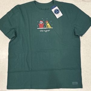 NWT Men’s Life is Good Jake & Rocket Chimney Christmas Vtg Crusher T  XL